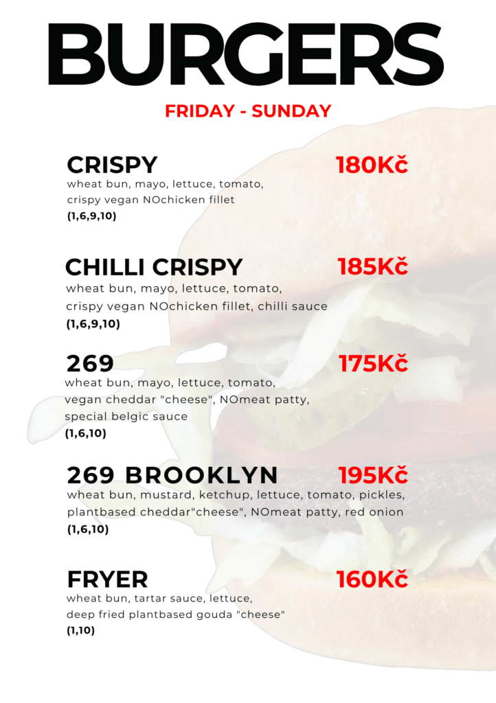 Burgers english menu